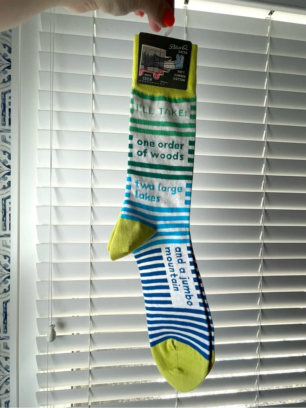 NWT Blue Q men’s combed cotton striped crew socks lake life woods